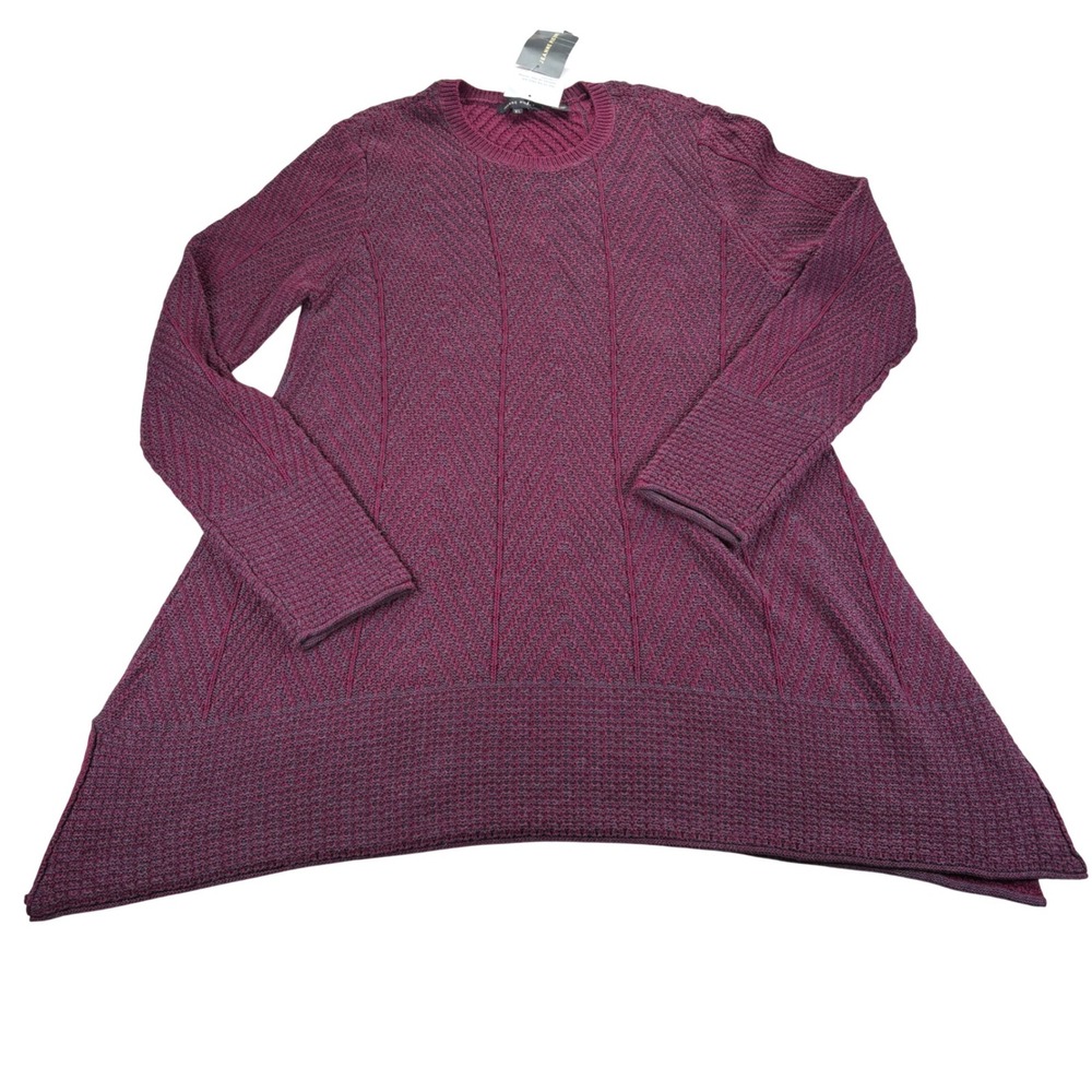 Jeanne Pierre Sweater Womens XL Raspberry Gray 100% Cotton Chevron Sharkbite